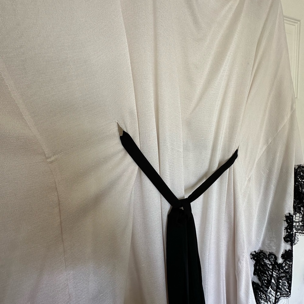 Rosamosario 100% Raw Silk Kaftan & Black Chantilly Lace “Natural Beauty” Large - Picture 11 of 17